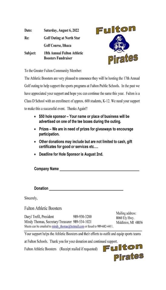 Information about the athletic boosters golf outing 